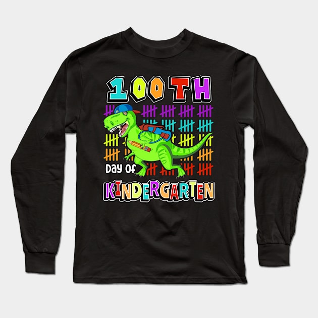 100th Day Of Kindergarten, Cute Dinosaur Student Teacher Long Sleeve T-Shirt by SilverLake